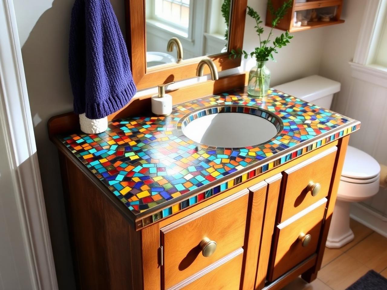 Waschbeckenunterschrank mit Tiffanyglas-Mosaik
